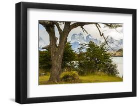 Chile, Patagonia. Lake Pehoe and The Horns mountains.-Jaynes Gallery-Framed Photographic Print