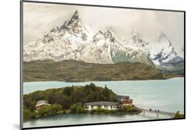 Chile, Patagonia. Lake Pehoe Lodge and The Horns mountains.-Jaynes Gallery-Mounted Photographic Print