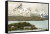 Chile, Patagonia. Lake Pehoe Lodge and The Horns mountains.-Jaynes Gallery-Framed Stretched Canvas