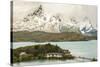 Chile, Patagonia. Lake Pehoe Lodge and The Horns mountains.-Jaynes Gallery-Stretched Canvas