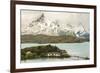 Chile, Patagonia. Lake Pehoe Lodge and The Horns mountains.-Jaynes Gallery-Framed Photographic Print