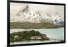 Chile, Patagonia. Lake Pehoe Lodge and The Horns mountains.-Jaynes Gallery-Framed Photographic Print