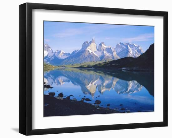 Chile, Patagonia, Torres Del Paine National Park, Cuernos Del Paine (2,600M) from Lago Pehoe-Geoff Renner-Framed Premium Photographic Print