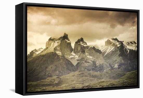 Chile, Patagonia, Torres Del Paine National Park, Cuernos Del Paine Peaks and Lake Pehoe-Michele Falzone-Framed Stretched Canvas