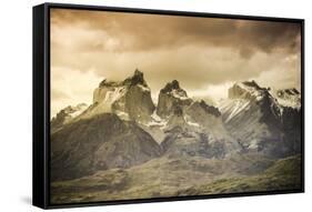 Chile, Patagonia, Torres Del Paine National Park, Cuernos Del Paine Peaks and Lake Pehoe-Michele Falzone-Framed Stretched Canvas