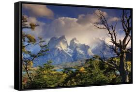 Chile, Patagonia, Torres Del Paine National Park, Cuernos Del Paine Peaks and Lake Pehoe-Michele Falzone-Framed Stretched Canvas