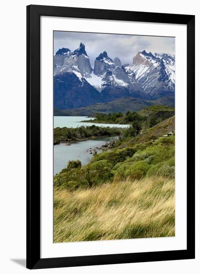 Chile, Patagonia Torres del Paine National Park with Grasses-John Ford-Framed Photographic Print