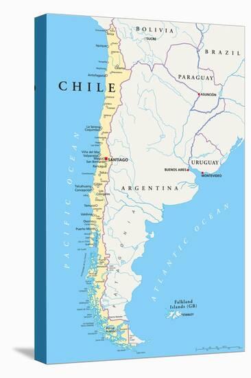 Chile Political Map-Peter Hermes Furian-Stretched Canvas