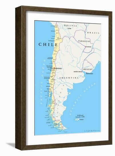 Chile Political Map-Peter Hermes Furian-Framed Art Print