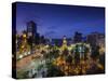 Chile, Santiago, Plaza De Armas and Metropolitan Cathedral, Elevated View, Dusk-Walter Bibikow-Stretched Canvas