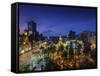 Chile, Santiago, Plaza De Armas and Metropolitan Cathedral, Elevated View, Dusk-Walter Bibikow-Framed Stretched Canvas