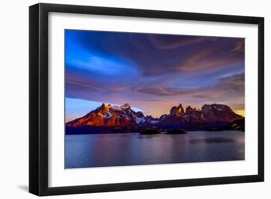 Chile, Torres de Paine, lenticular clouds-George Theodore-Framed Photographic Print