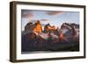 Chile, Torres Del Paine, Magallanes Province. Sunrise over the Peaks of Cuernos Del Paine.-Nigel Pavitt-Framed Photographic Print