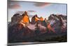 Chile, Torres Del Paine, Magallanes Province. Sunrise over the Peaks of Cuernos Del Paine.-Nigel Pavitt-Mounted Photographic Print