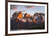 Chile, Torres Del Paine, Magallanes Province. Sunrise over the Peaks of Cuernos Del Paine.-Nigel Pavitt-Framed Photographic Print