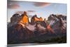 Chile, Torres Del Paine, Magallanes Province. Sunrise over the Peaks of Cuernos Del Paine.-Nigel Pavitt-Mounted Photographic Print