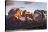 Chile, Torres Del Paine, Magallanes Province. Sunrise over the Peaks of Cuernos Del Paine.-Nigel Pavitt-Stretched Canvas