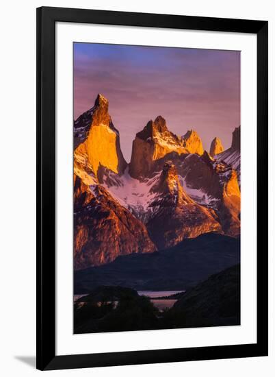 Chile, Torres Del Paine, Magallanes Province. Sunrise over the Peaks of Cuernos Del Paine.-Nigel Pavitt-Framed Photographic Print