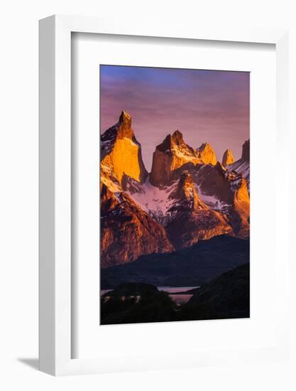 Chile, Torres Del Paine, Magallanes Province. Sunrise over the Peaks of Cuernos Del Paine.-Nigel Pavitt-Framed Photographic Print