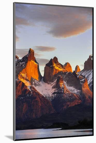 Chile, Torres Del Paine, Magallanes Province. Sunrise over the Peaks of Cuernos Del Paine.-Nigel Pavitt-Mounted Photographic Print