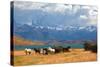 Chilean Andes. Fabulous Lake Laguna Azul. in the Distance Visible Rocks Torres Del Paine.  on the L-kavram-Stretched Canvas