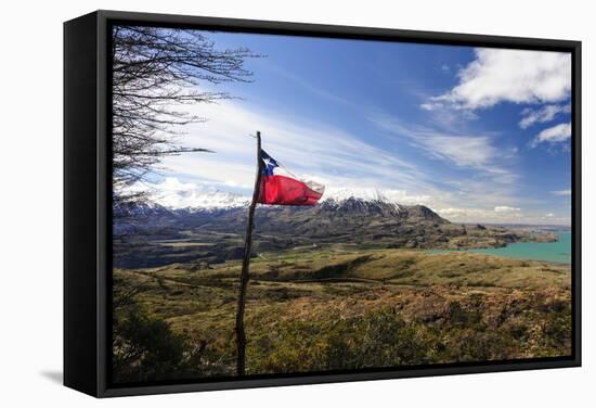 Chilean Flag on a Overlook, Puerto Ibanez, Aysen, Chile-Fredrik Norrsell-Framed Stretched Canvas