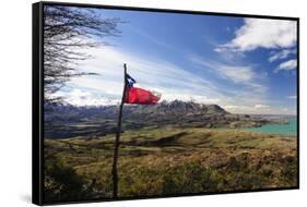 Chilean Flag on a Overlook, Puerto Ibanez, Aysen, Chile-Fredrik Norrsell-Framed Stretched Canvas