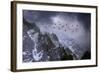 Chilean Flamingos (Phoenicopterus Chilensis) in Flight over Mountain Peaks, Chile-Ben Hall-Framed Photographic Print