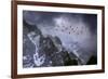 Chilean Flamingos (Phoenicopterus Chilensis) in Flight over Mountain Peaks, Chile-Ben Hall-Framed Photographic Print