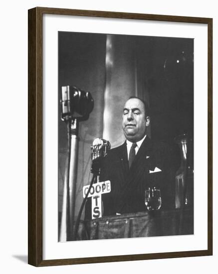 Chilean Poet Pablo Neruda Speaking at the Communist-Inspired Paris Peace Congress-null-Framed Premium Photographic Print