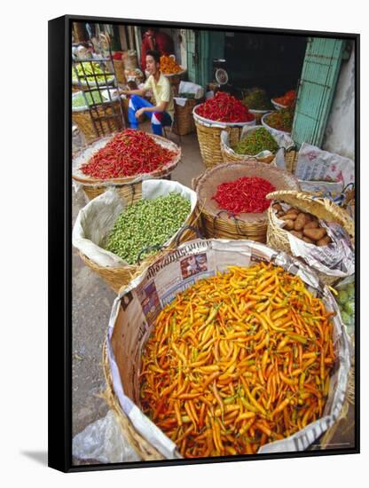 Chilies and Other Vegetables, Chinatown Market, Bangkok, Thailand, Asia-Robert Francis-Framed Stretched Canvas