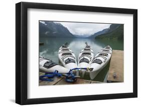 Chilkoot Lake, Southeast Alaska. Kayaks at the Dock-Michael Qualls-Framed Photographic Print