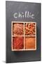 Chilli Flakes, Chillies, Chilli Powder, Chilli Threads in Type Case-Eising Studio - Food Photo and Video-Mounted Photographic Print