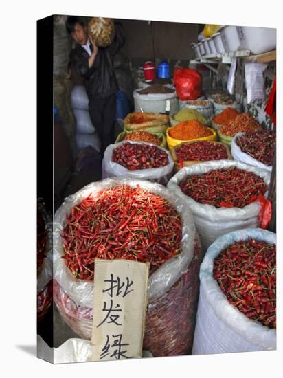 Chilli Peppers and Spices on Sale in Wuhan, Hubei Province, China-Andrew Mcconnell-Stretched Canvas