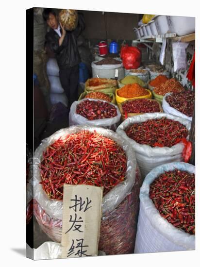 Chilli Peppers and Spices on Sale in Wuhan, Hubei Province, China-Andrew Mcconnell-Stretched Canvas