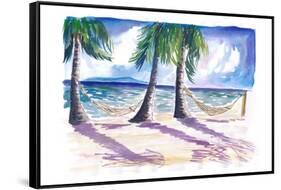 Chilling in the Caribbean with Hammocks at the Beach-M. Bleichner-Framed Stretched Canvas