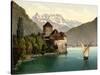 Chillon Castle, and Dent Du Midi, Geneva Lake, Switzerland, C.1890-C.1900-null-Stretched Canvas