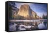 Chilly Morning Reflection El Capitan and Merced River-Vincent James-Framed Stretched Canvas