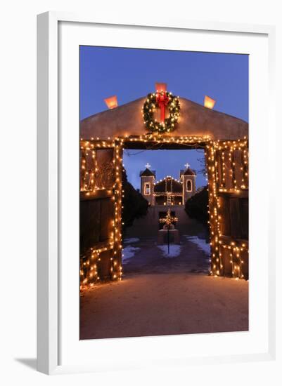 Chimayo, New Mexico, Usa. Santurario De Chimayo Lit Up for Christmas-Julien McRoberts-Framed Photographic Print