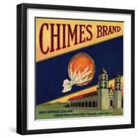 Chimes Brand - Tulare, California - Citrus Crate Label-Lantern Press-Framed Art Print