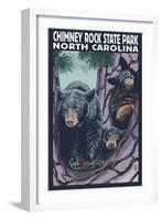 Chimney Rock State Park, NC - Bear and Cubs-Lantern Press-Framed Art Print
