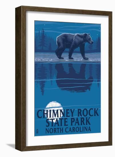 Chimney Rock State Park, NC - Bear at Night-Lantern Press-Framed Art Print