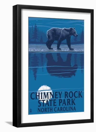 Chimney Rock State Park, NC - Bear at Night-Lantern Press-Framed Art Print