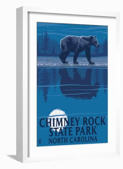 Chimney Rock State Park, NC - Bear at Night-Lantern Press-Framed Art Print