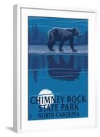 Chimney Rock State Park, NC - Bear at Night-Lantern Press-Framed Art Print