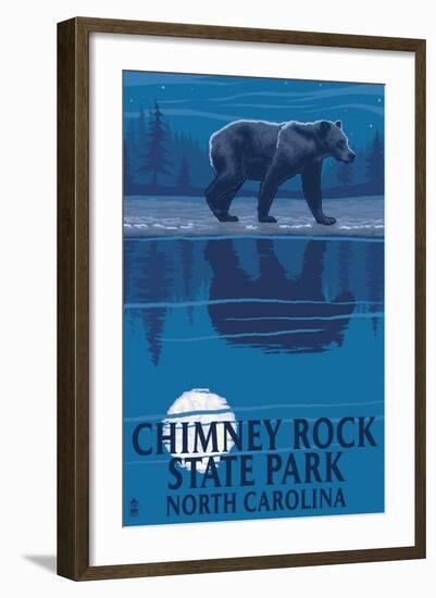 Chimney Rock State Park, NC - Bear at Night-Lantern Press-Framed Art Print