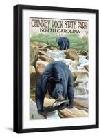 Chimney Rock State Park, NC - Bear Fishing in Stream-Lantern Press-Framed Art Print
