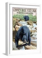 Chimney Rock State Park, NC - Bear Fishing in Stream-Lantern Press-Framed Art Print