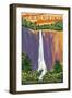 Chimney Rock State Park, NC - Hickory Nut Falls-Lantern Press-Framed Art Print