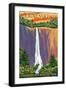 Chimney Rock State Park, NC - Hickory Nut Falls-Lantern Press-Framed Art Print